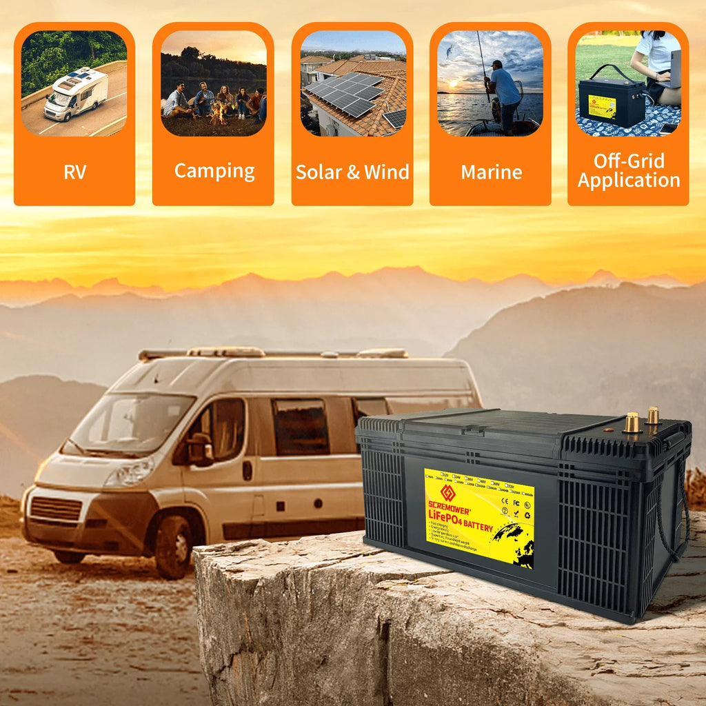 Rechargeable for Golf 100Ah, Cycle, Deep 100A RV, Camper, Trolling Battery Batteries SCREAMPOWER Off LiFePO4 Lithium Power, Perfect etc BMS, Marine, 36V Solar with Motor, Grid Cart,