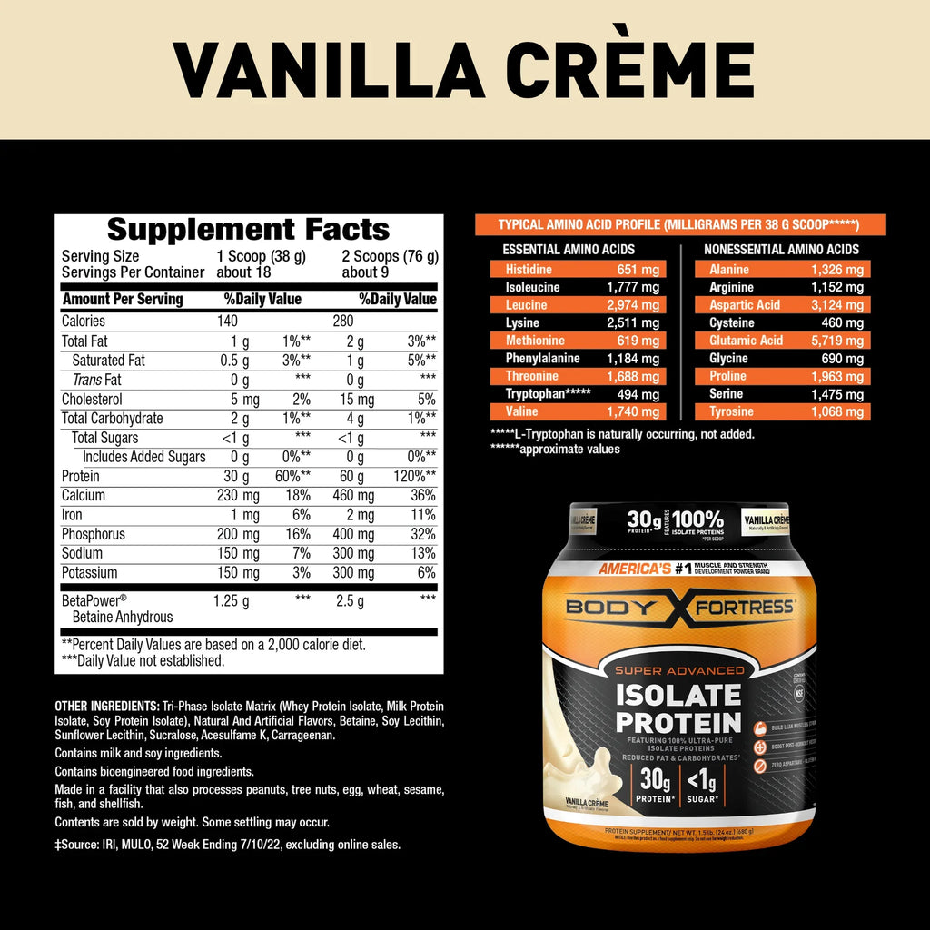 Fortress 30g 1.5 Vary) Isolate lbs per (Packaging May Powder, scoop, Protein Vanilla, Body
