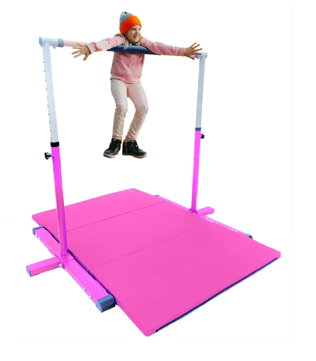 Height Kids Bar Gymnastic Cushioned Handrail, Athletic Adjustable to Gymnastics Training Pink Gymnasts Horizontal FT Kip Bar, for 6’x4’ Bar Gymnastics Mat 5 3 Expandable Bar with for Junior Bar and