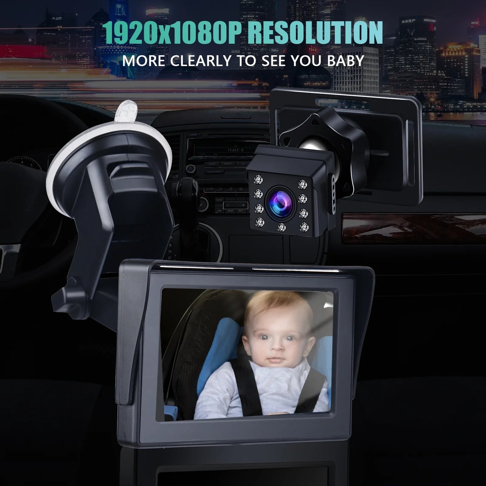 Clear 1080P Night Camera, Mirror Angle, Car Vision, Cable Crystal Long Adjustable View Andoer Baby