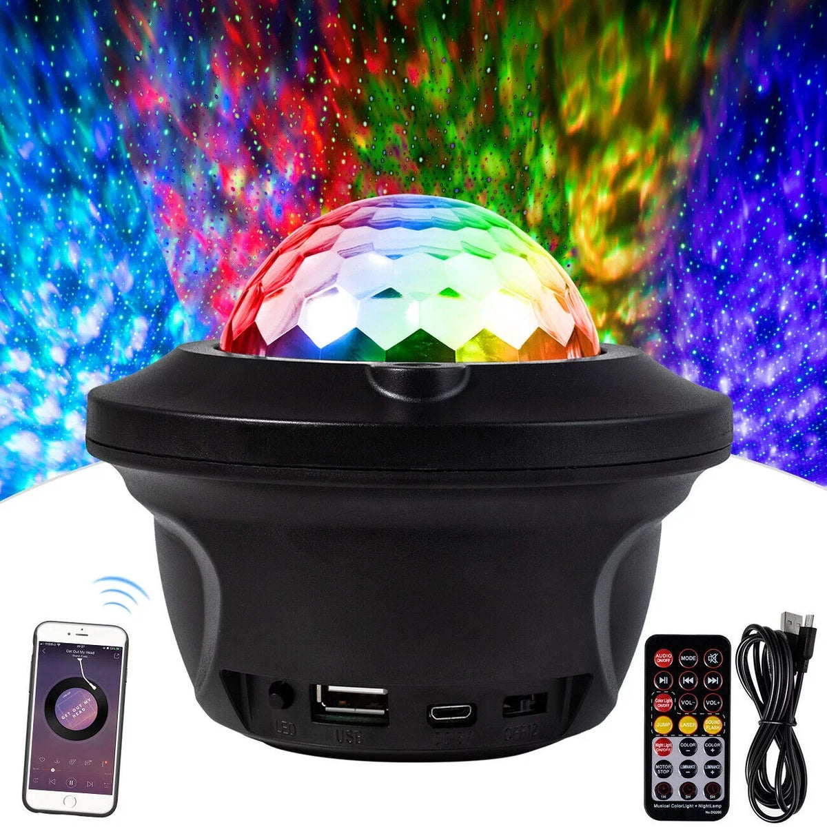 W/ Ball Speaker Remote RGB Stage Strobe LED Light DJ Party Lamp Disco Bluetooth