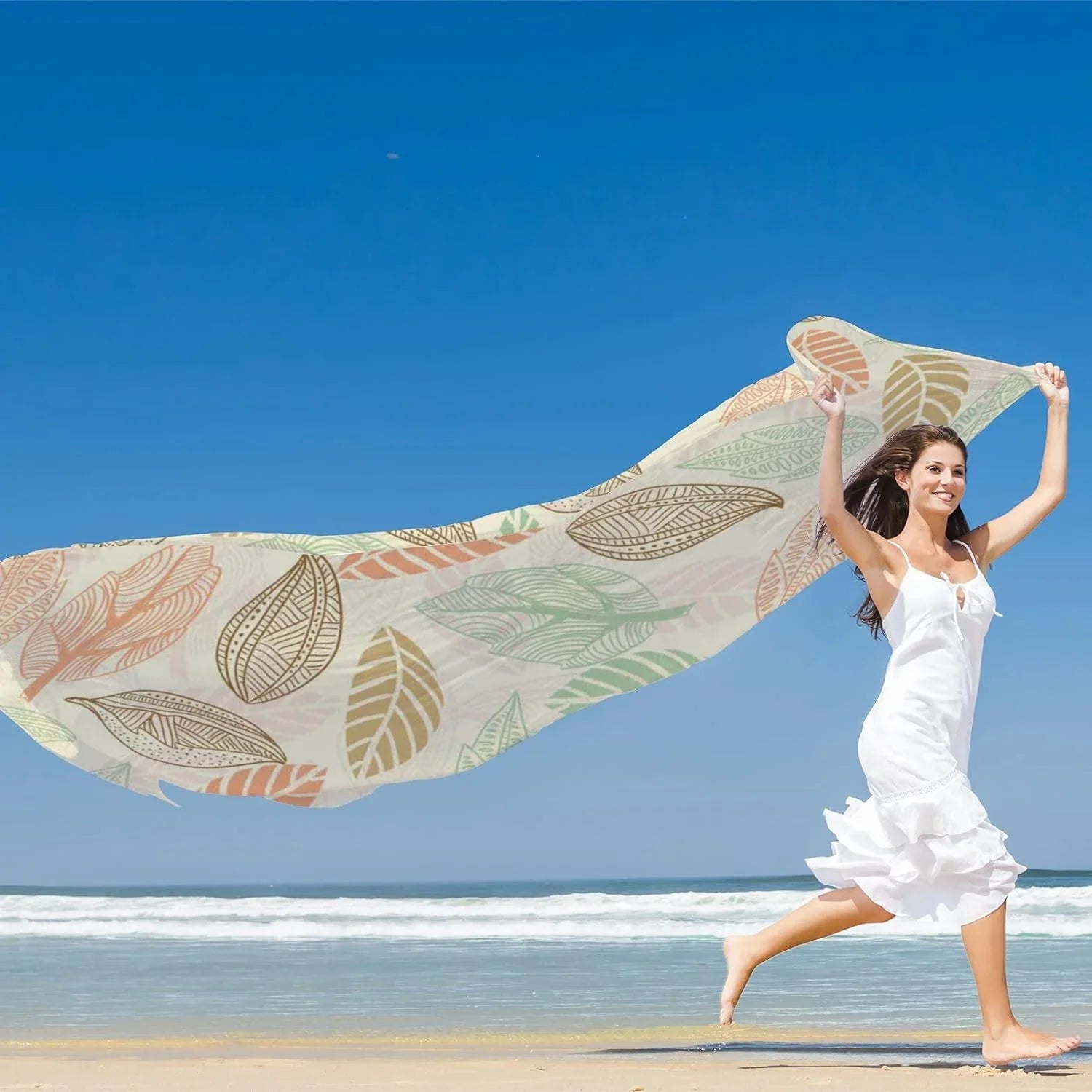 Silk for Leaf Lightweight Neck Women Long Wrap Scarves Hyjoy Pattern Vintage Girls Shawl Scarf