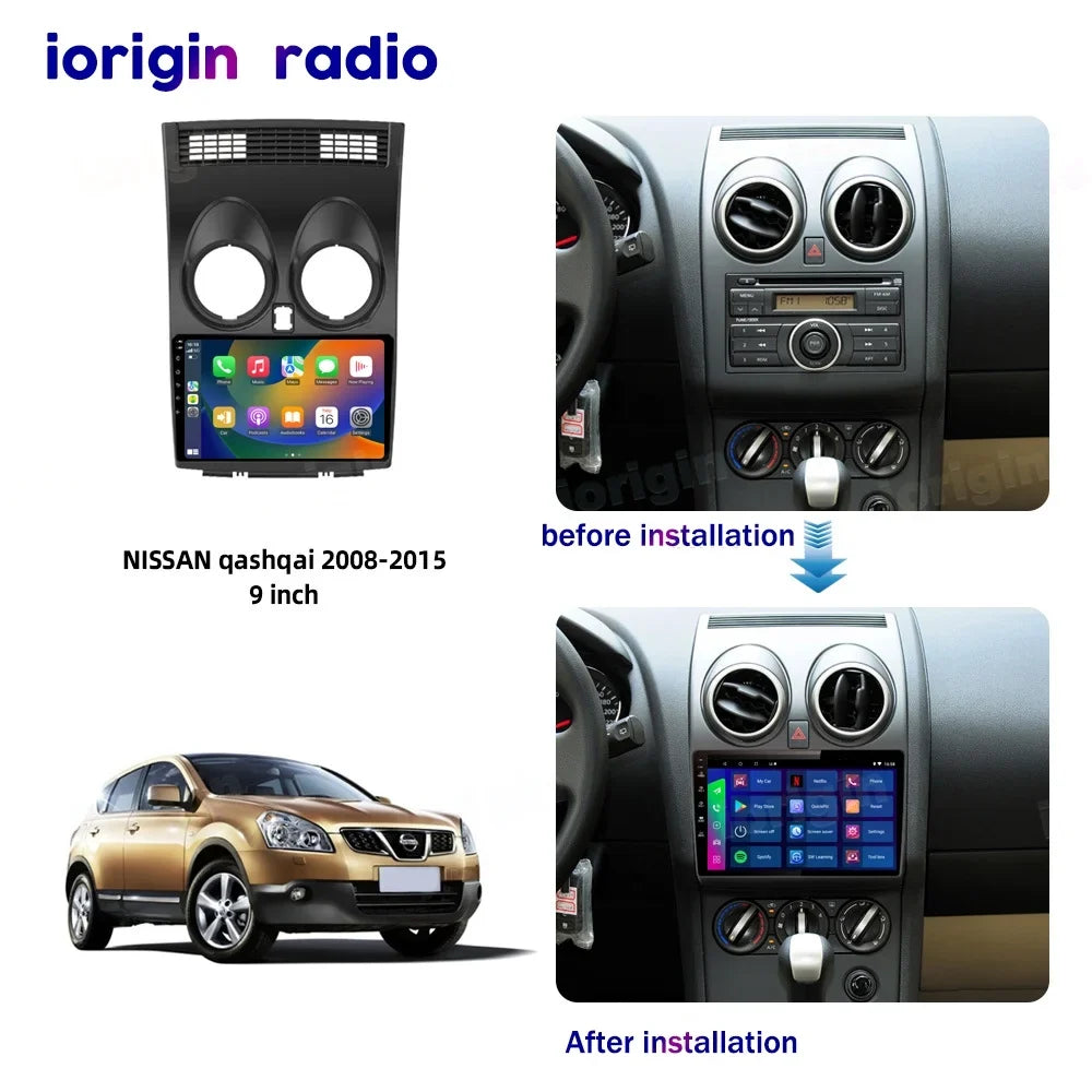for GPS 9" Stereo Android Car Radio J10 Spare 1 2006-2013 CarPlay with 12 Camera Nissan 2+32G Qashqai