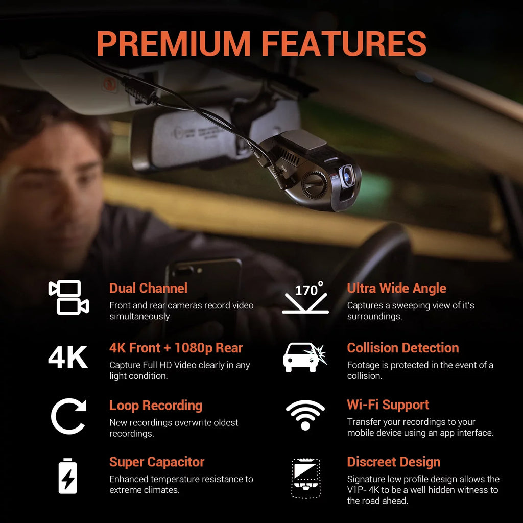 Cam with Rexing Dash Front Rear 4K and V1P Wi-Fi UHD