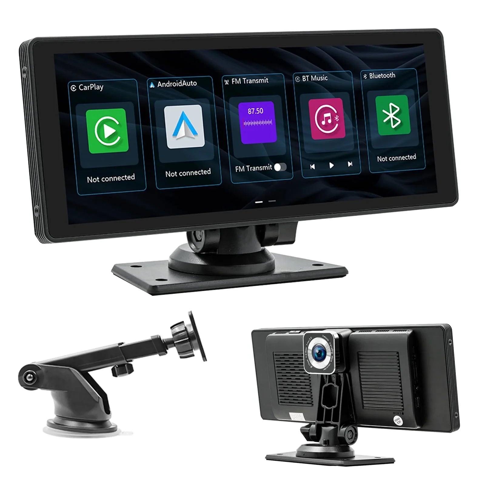 Carplay CAIHONG Detachable Screen with IPS Bluetooth, Touchscreen, Radio Camera, & Cam Auto 2.5K & Navigation, & Portable Car Mount, 10.26" HD Stereo, Wireless 1080P Backup Adjustable Android GPS Dash