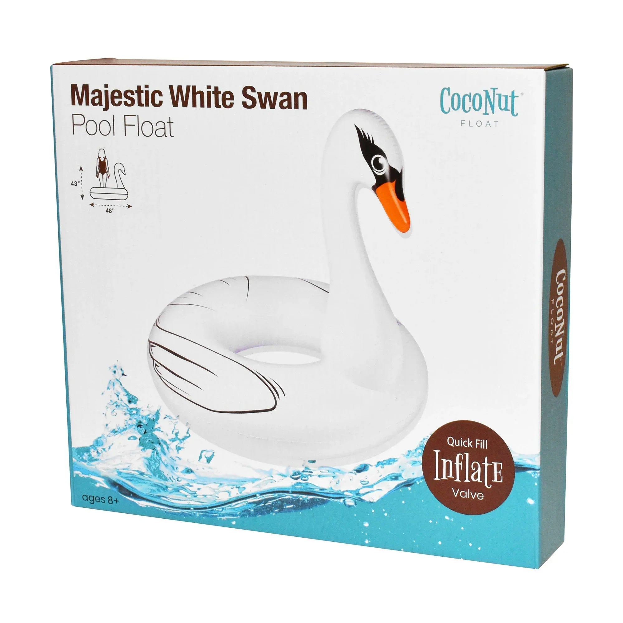 Jumbo Durable, Pool liquid Float: Raft, Party 48"x43" - Majestic CocoNut Swan Inflatable, Ring Round White Anti-Leak,