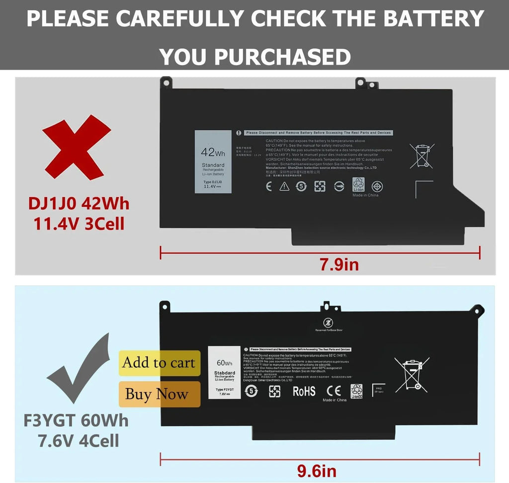 14 2X39G 60WH for 7390 7490 7290 y 7000 7480 7480 13 P29S002 7380 Laptop 7280 7000 12 Latitude 7000 F3YGT