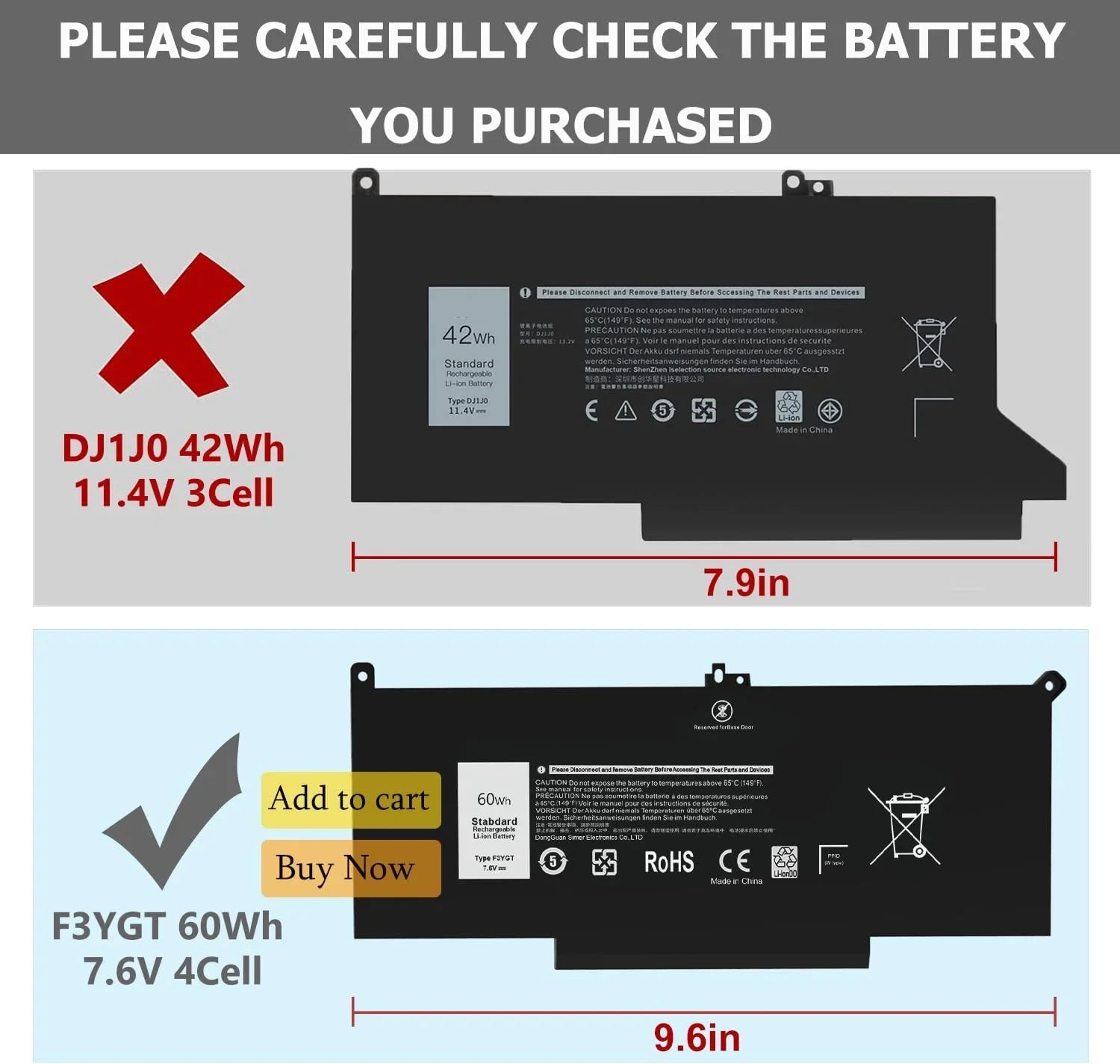 14 2X39G 60WH for 7390 7490 7290 y 7000 7480 7480 13 P29S002 7380 Laptop 7280 7000 12 Latitude 7000 F3YGT