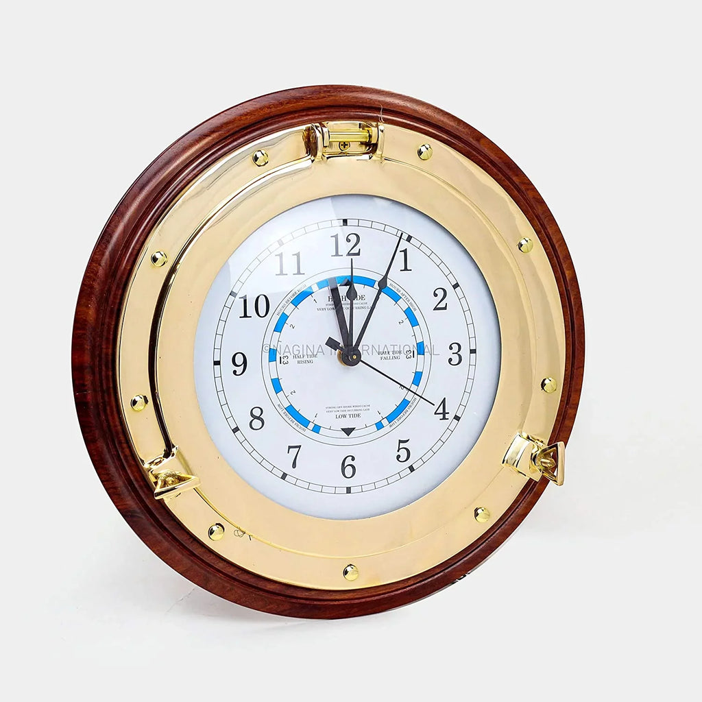 Base On Ocean Time Deluxe Pirate's Clock Beach Nagina (10 Decor Premium | Inches) Wood Solid Tide Ornamental International