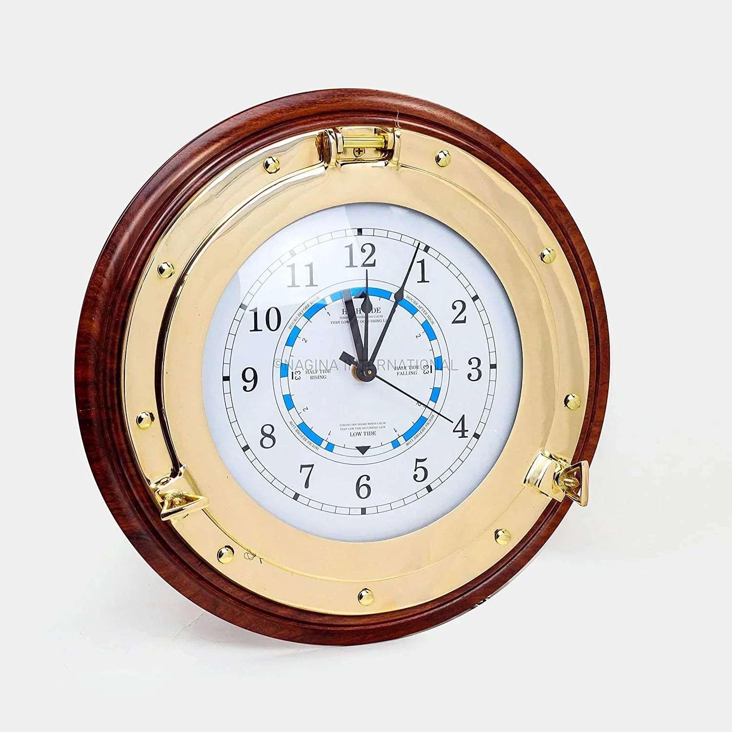 Base On Ocean Time Deluxe Pirate's Clock Beach Nagina (10 Decor Premium | Inches) Wood Solid Tide Ornamental International