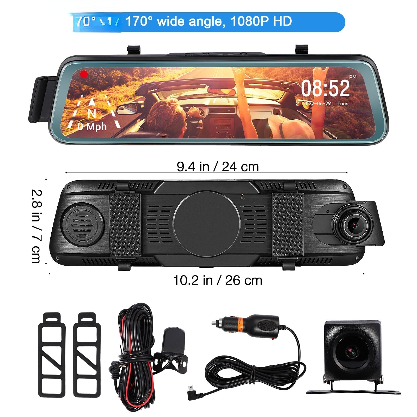 Dash Front 10' 170° Parking Camera ViewFHD Monitor Loop G-Sensor, ' 1080P Rear Backup Mirror w Cheefull and Cam Touch Full Wide Rear Recording, Camera Mirror Angle Screen