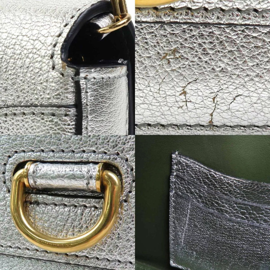 bag silver BURBERRY leather shoulder Burberry ladies diagonal (Good) Pre-Owned