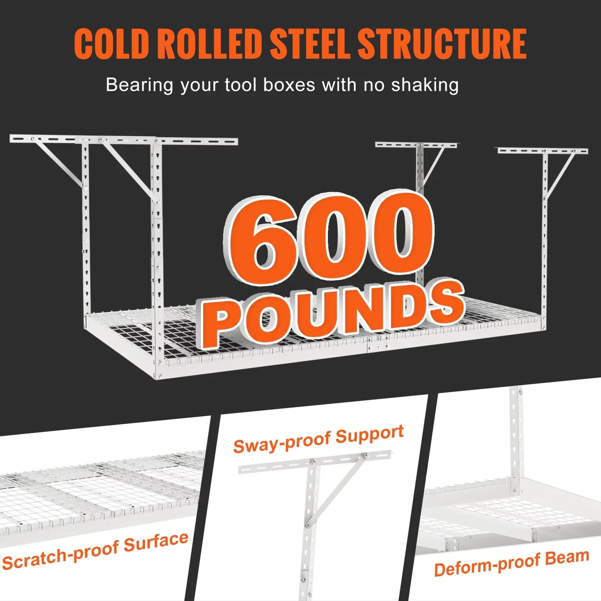Storage 600 White 48x96" Rack Rack Ceiling lbs Overhead Adjustable Garage SKYSHALO
