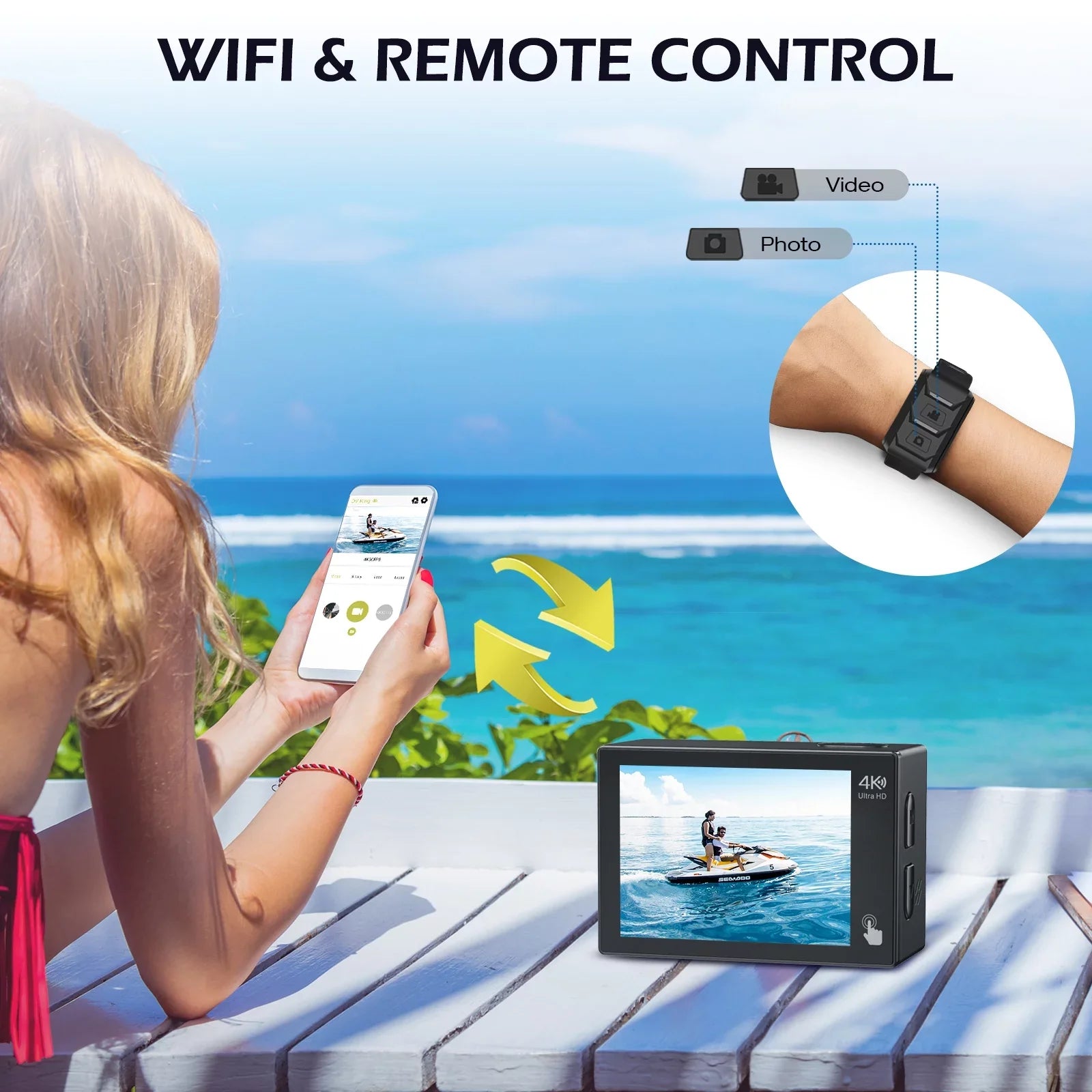 Camera Underwater WiFi Campark Action Waterproof Camera 4.0 Camera External 20MP Sports Ft Zoom Remote Support Control EIS 4K Mic 30FPS Camera 131 Vlog