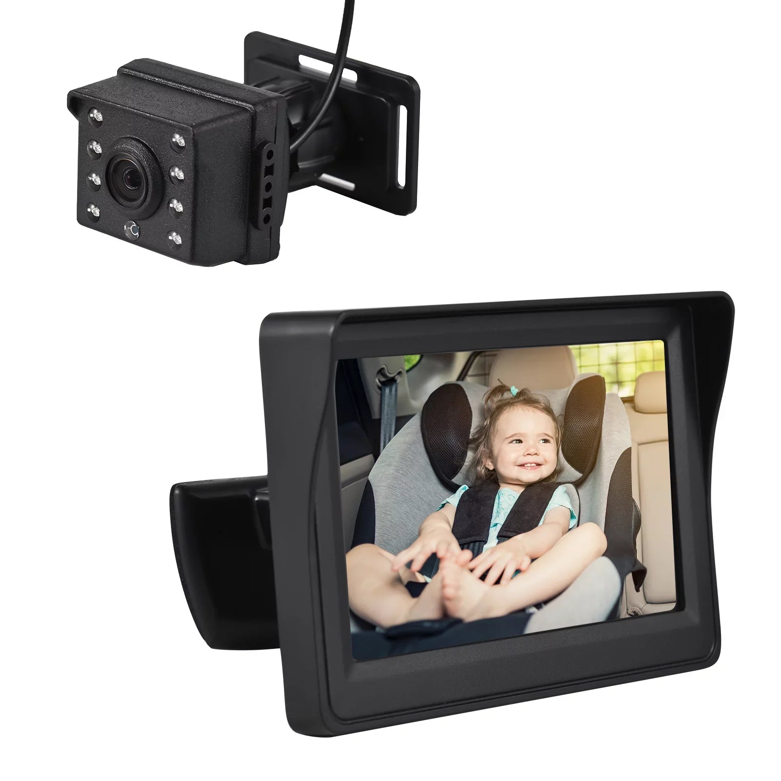4.3 Monitor Invigilator,150° Baby Inch Car 150° Car Camera Car Mirror Installation Display Display Vision car Baby Wide Pristin Mirror View Easy Monitor Monitor 150° Wide 720P Baby Camera Camera