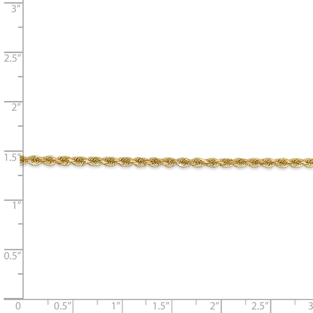 for Rope with 2.25mm Adults Women 14kt Chain Real Chain Yellow for Men Gold Diamond and Cut Clasp Lobster Teens; Bracelet; and