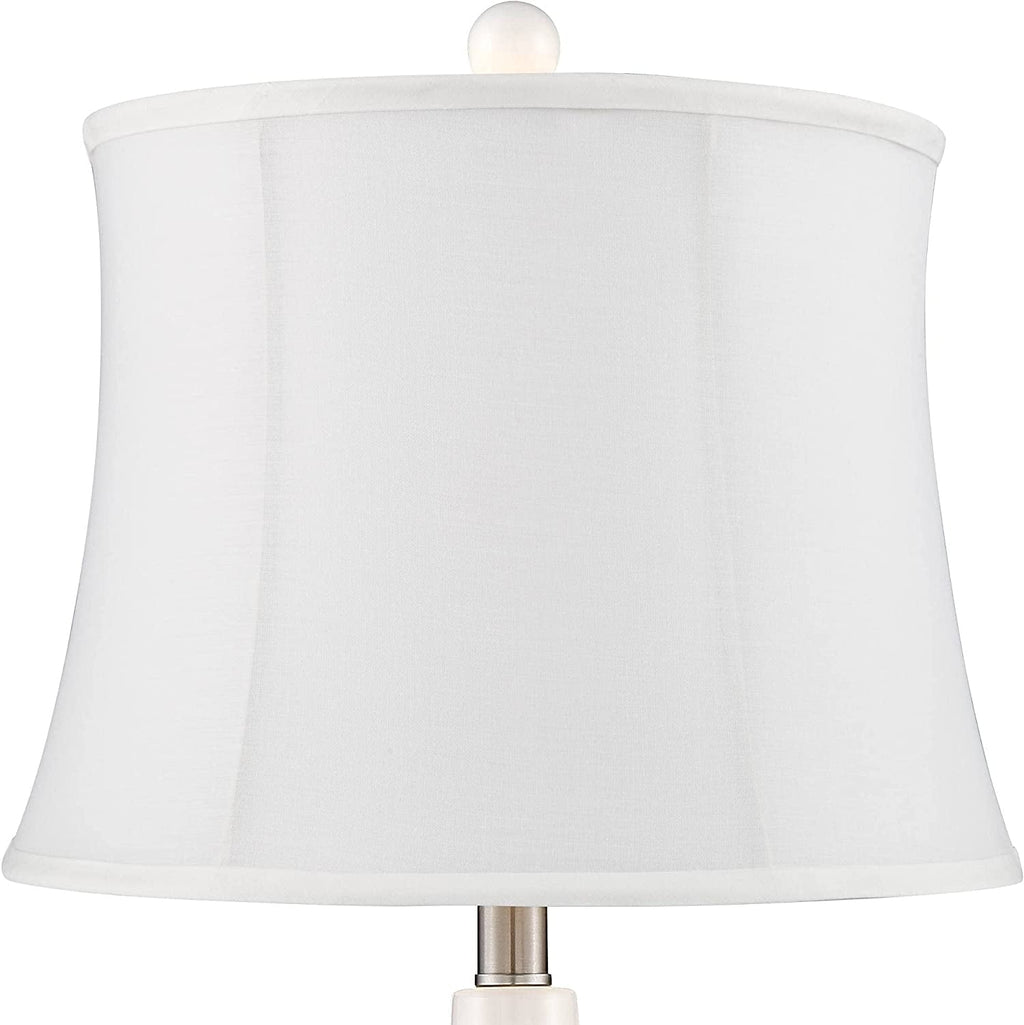 Double House Nightstand Tall Ceramic Modern Softback 25" White Bedroom Bedside Home Lighting for Tapered Entryw Jane Gourd Fabric Room Drum Lamps Living Table Shade TJUNBOLIFE Office