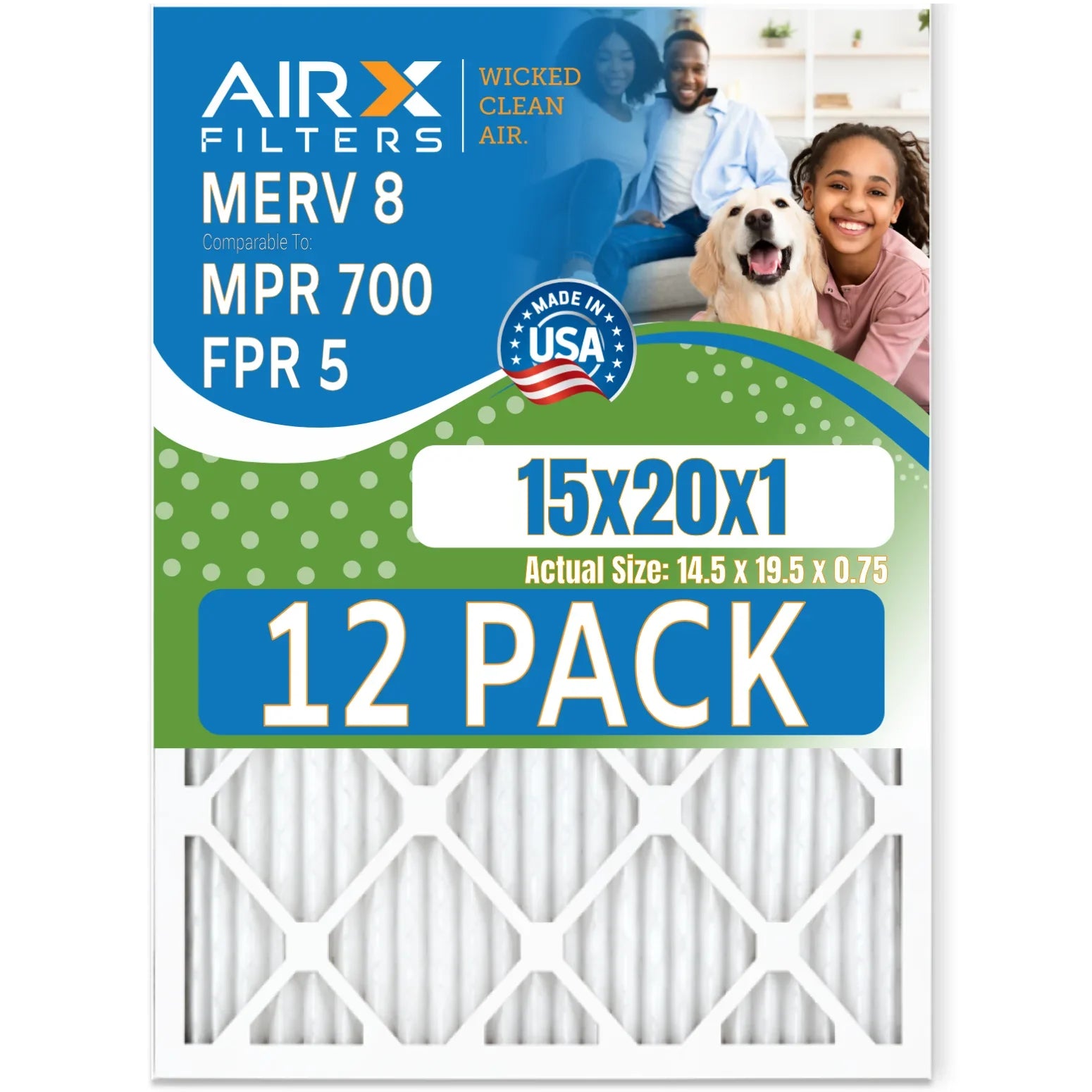 of Pack FPR & Rating, Air 15x20x1 in by AIRX Furnace 8 CLEAN WICKED MPR Comparable Made 12 MERV - 5 700 Filter FILTERS to USA Filters AIR.