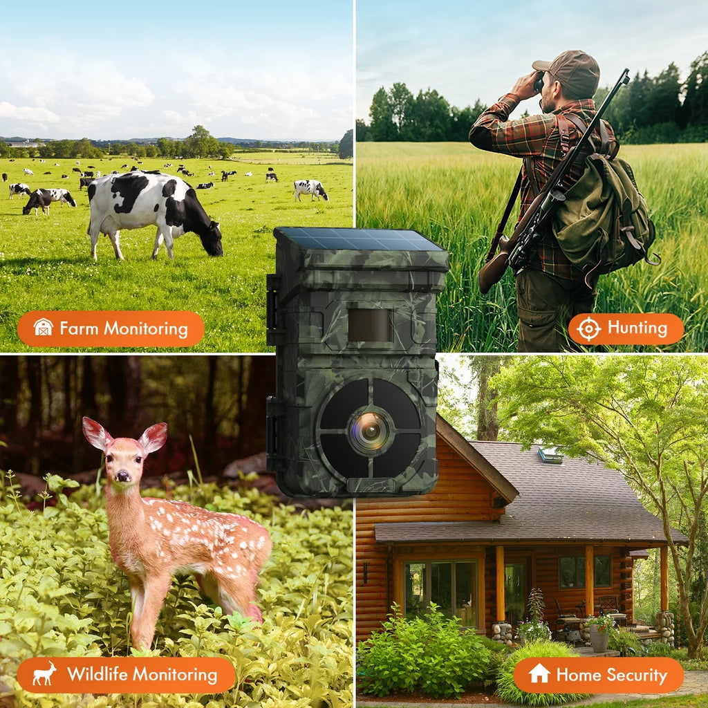 Night Vision Solar Rechargeable CAMPARK IP66 Built-in Camera 120°Wide 1080P Game Angle 2.0" Trigger 2500mAh Waterproof LCD Trail Card Cam with Camera Hunting 0.1s Speed with Lithium 24MP SD Battery