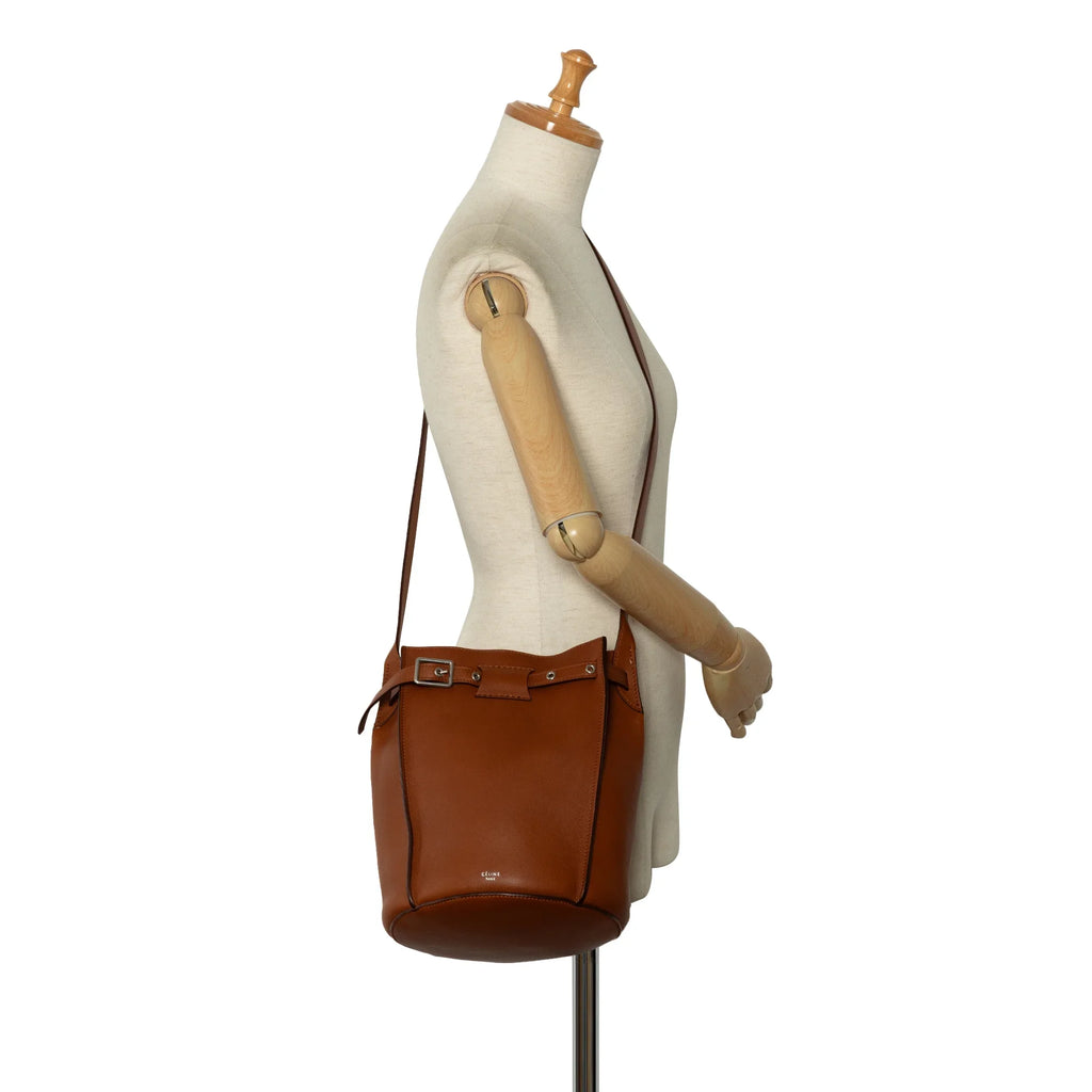 Authenticated Unisex Celine Leather Bag (Good) Calf Brown Bag Pre-Owned Bucket Bucket Big DrawstringBag