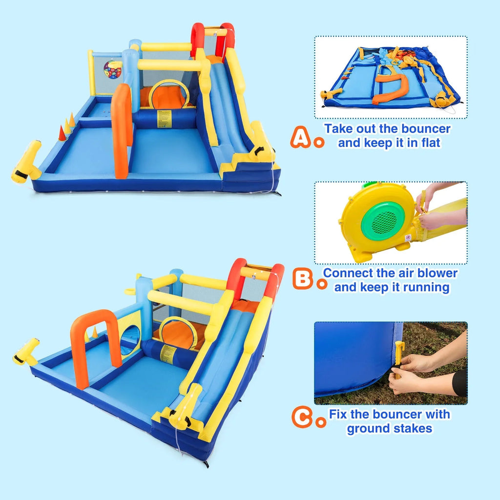Felt Trampoline, Castle Climbing with Kids Inflatable liquid Wall, Air Target, Splash Toss 550W Bouncer Pool, Blower Ball Ring Playhouse Game, JOYLDIAS Slide