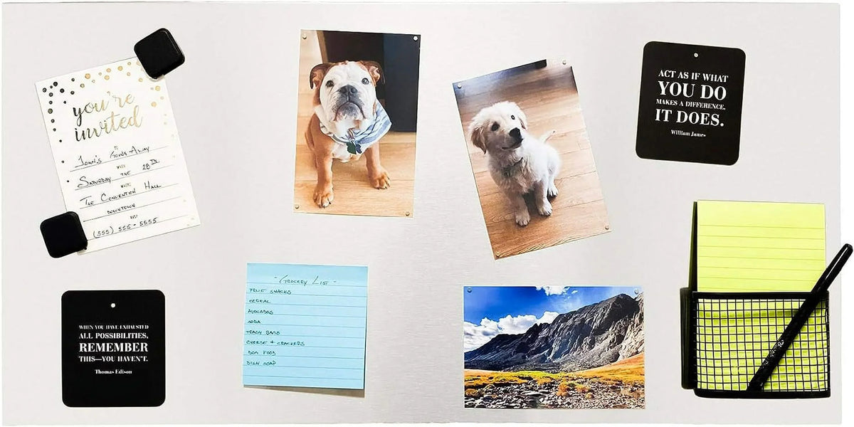Inch Bulletin Stainless Magnet Brushed Notice/Message for Magnetic 28 Frameless 14 x Steel Wall, Metal totalElement Board Board, Board,