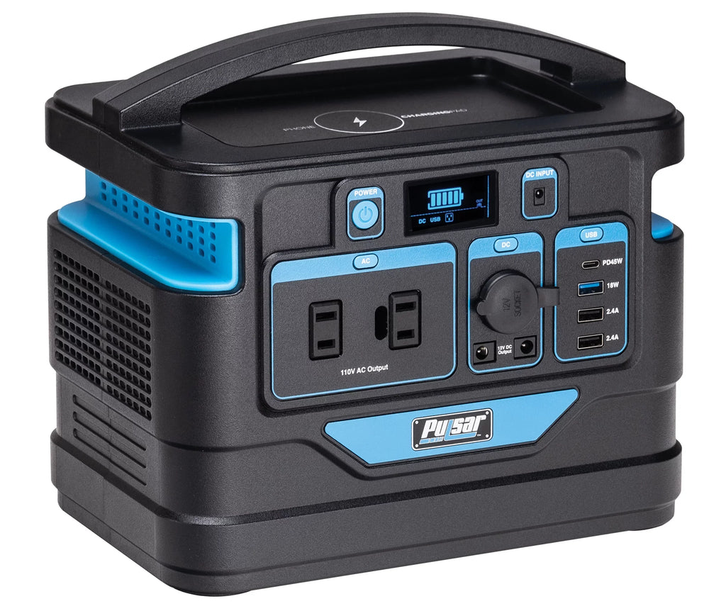 Display and Watt Charging with LCD Pulsar Portable Pad Capacity) Lithium-Ion (518Wh Power 500 Station Wireless