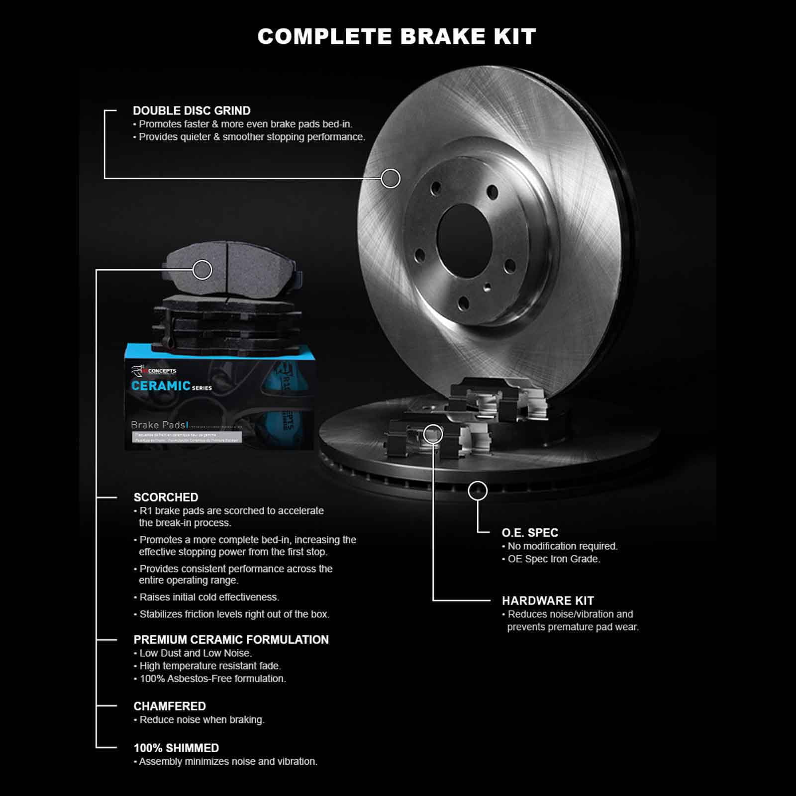 and Brakes Rotors Concepts Kit Rotors Rotors Brake and |Front R1 Ceramic Brake and Brake Pads Kit |Hardware Front WFWH1-67107 Pads| Pads|