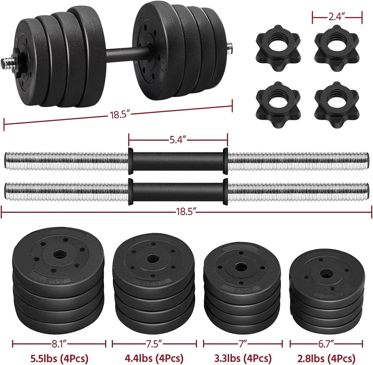 Gym/home for Adjustable 66LB Strength Plates Training Set, Fitness Men Body Cap and Women Weight Dumbbell Barbell Workout