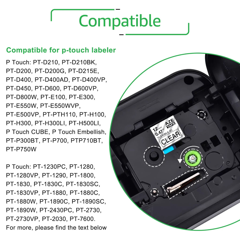 Tape Compatible Black Brother 40PK Label TZ-FX131 P-touch for Cable on TZ-131 ID x GREENCYCLE Flexible Wire TZ TZe-FX131 12mm TZe-131 TZe Clear 8m