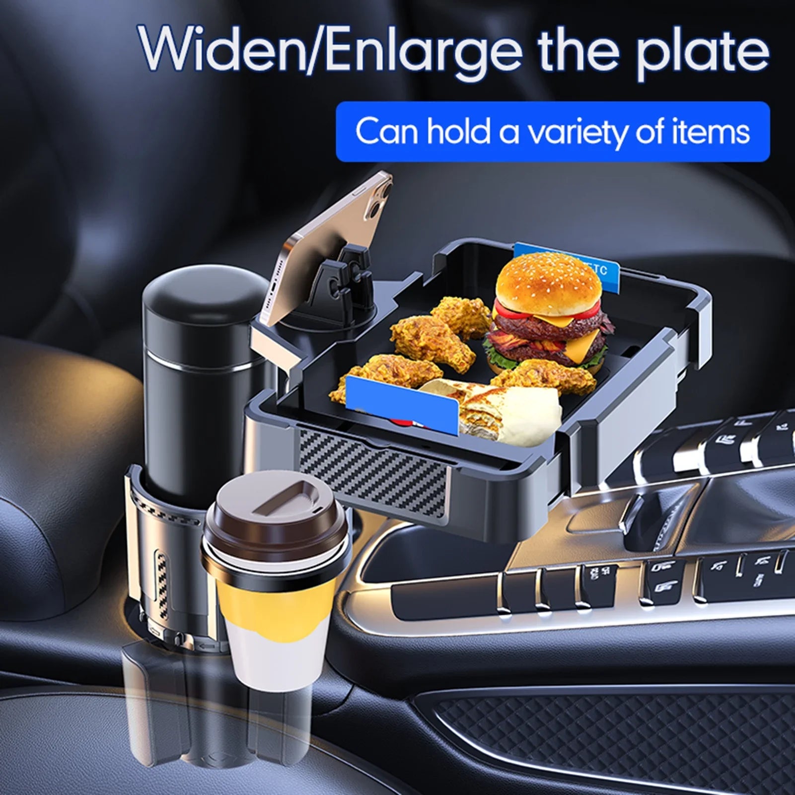 Snack Cup Dual and for Holder Expander 4IN1 moobody Car Tray Versatile Cup Drinks Storage Rack, Tray Multifunctional Phones, Holder