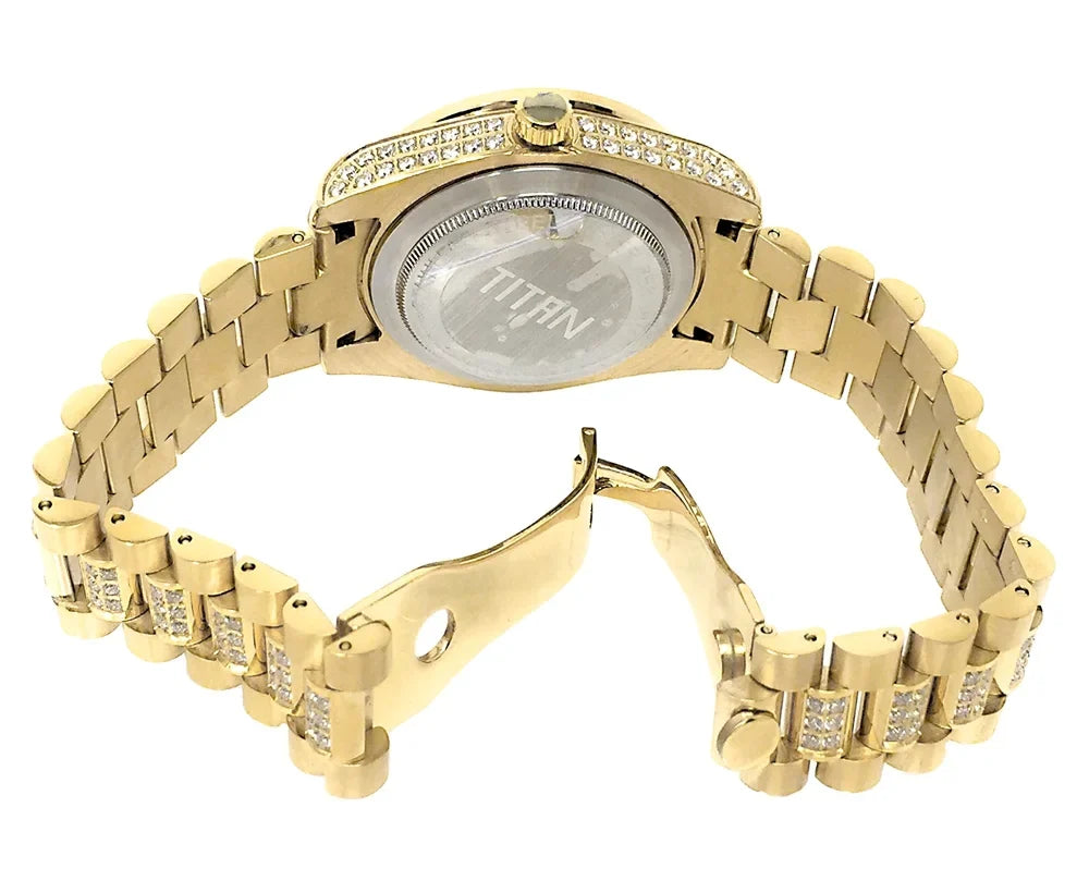 Simulated Diamond 18k Yellow Tarnish Gold Stainless 41MM Watch Free New Presidential Steel Unisex Finish