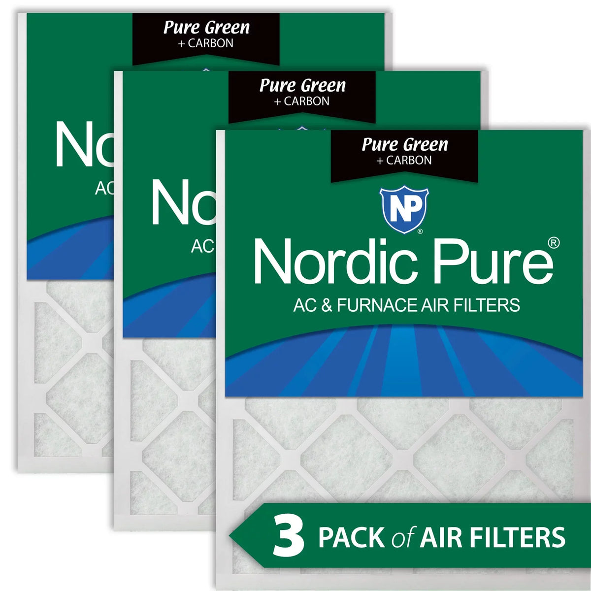 Green Eco-Friendly Air Pack 12x20x1 Filters Pure (11_1/2x19_1/2) 3 Plus Carbon