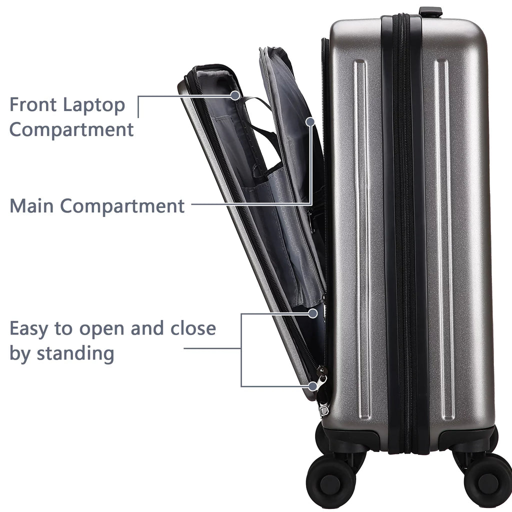 37~41L 20 Pocket Piece 65L,Dark Inch with Spinner ABS+PC with Set, Luggage Only Hardshell Lightweight Laptop TSA Lock Expandle, + 24 Wheels, 2 20/24 & Front Inch Suitcase Grey 20 &