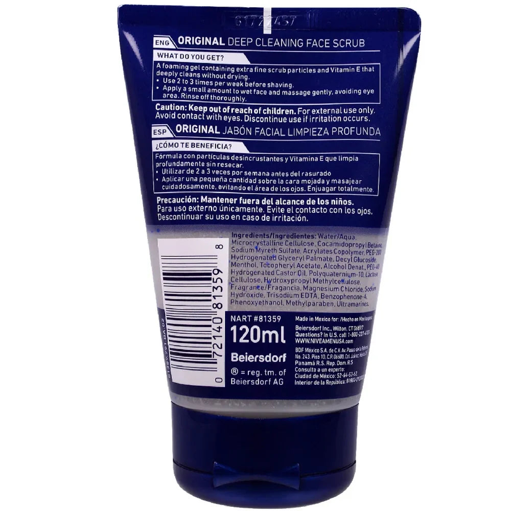 Deep Nivea Original, Scrub 4-Pack For Men Cleaning Face Oz, 4.4
