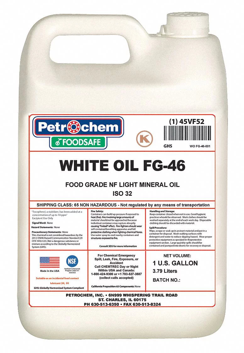 FG-46-001 Mineral WO Petrochem Grade,1 Hydraulic gal. Oil,Food