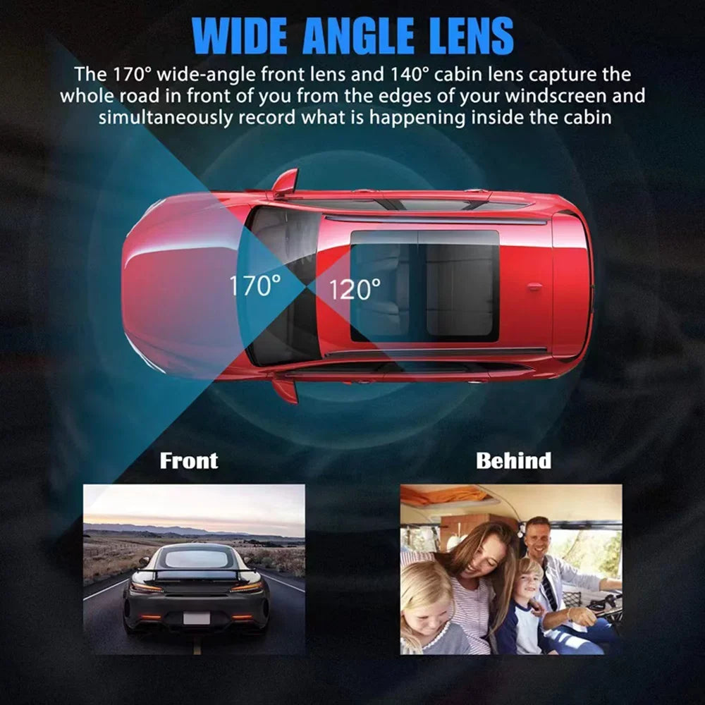 Kepeak Lens Car Video Dash HD Cam Front/Rear/Inside Dual G-Sensor Camera 1080P Recorder