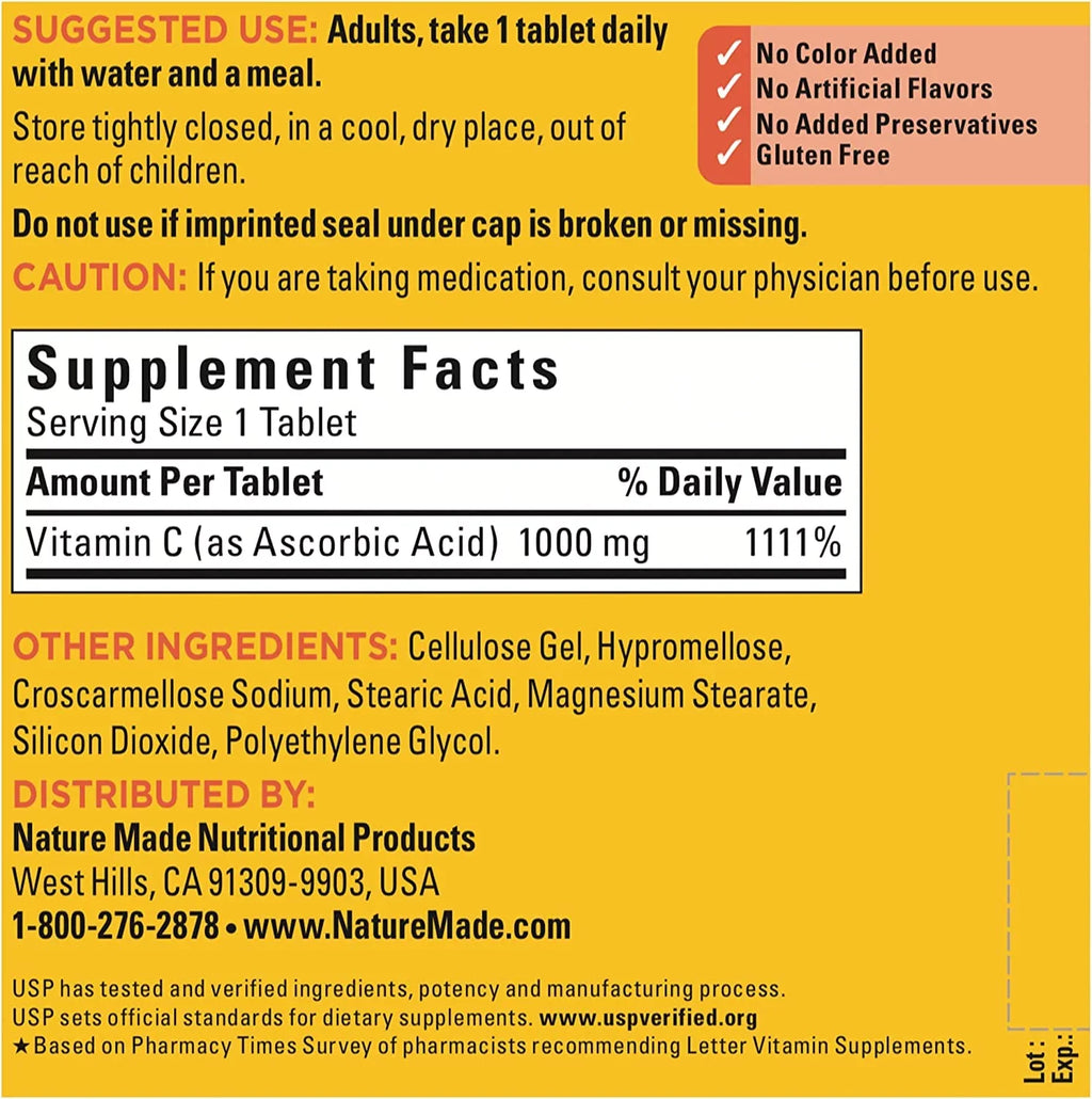 Supply Vitamin Dietary Tablets, Support, 300 C 300 Nature Supplement mg, for Made 1000 Day Immune