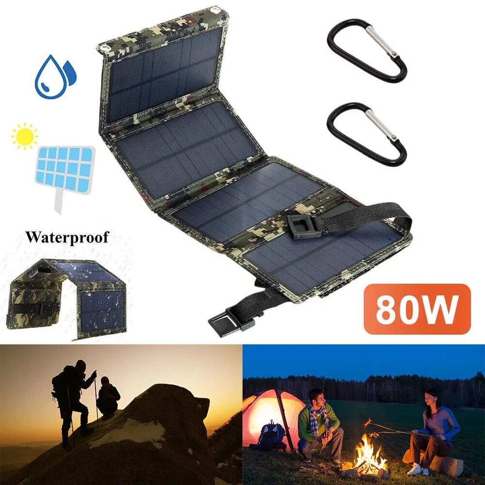Portable Hiking Phone Battery Rechargeable USB Camping grade Foldable Panel Solar 80W Charger High OnemayshipOnemayship exterior