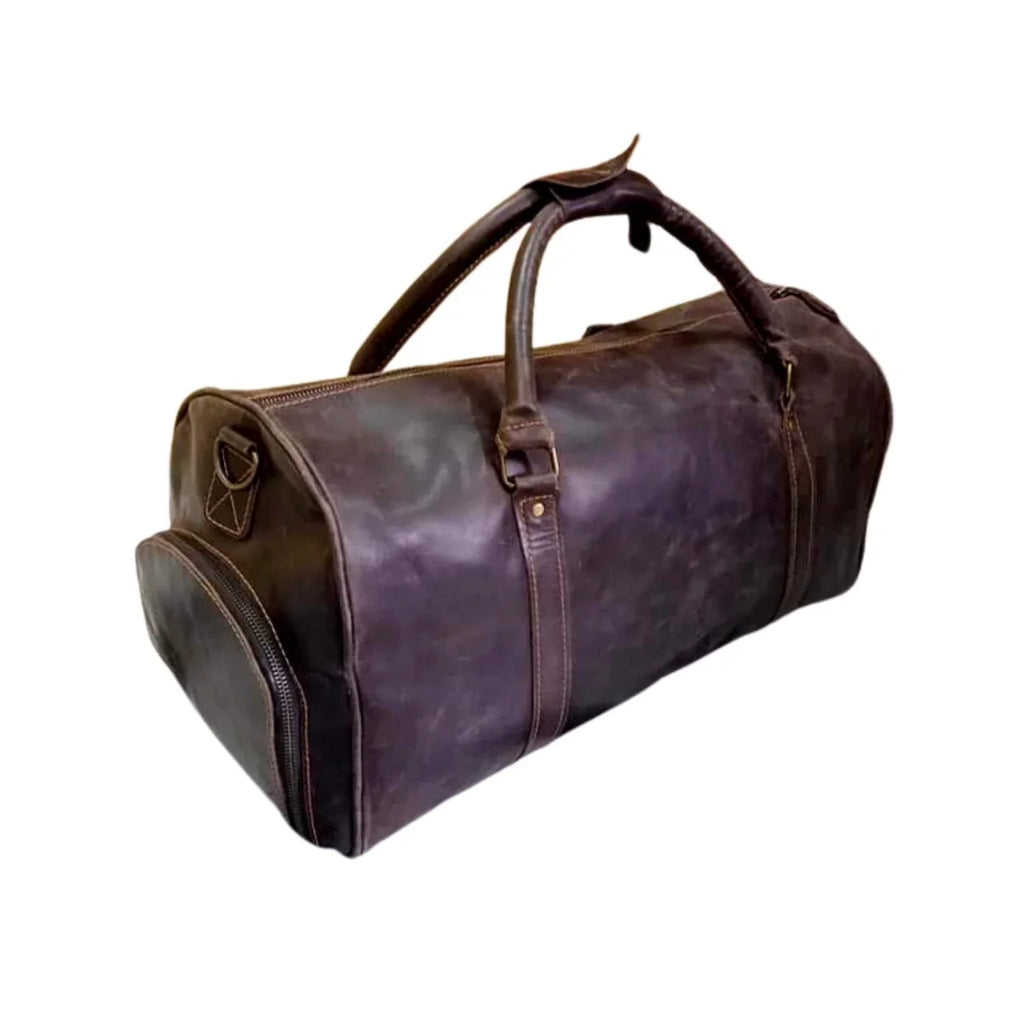 Duffle Leather Gym Travel Luggage AMERICANSTYLE Brown Cow Bag Dark Bag & Leather