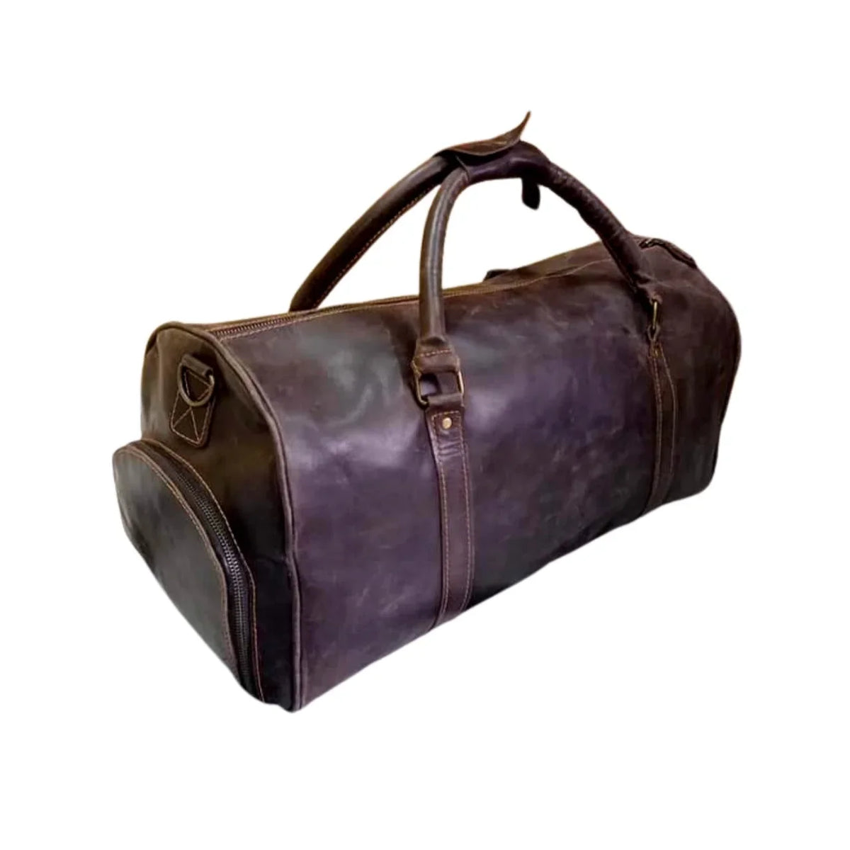 Duffle Leather Gym Travel Luggage AMERICANSTYLE Brown Cow Bag Dark Bag & Leather