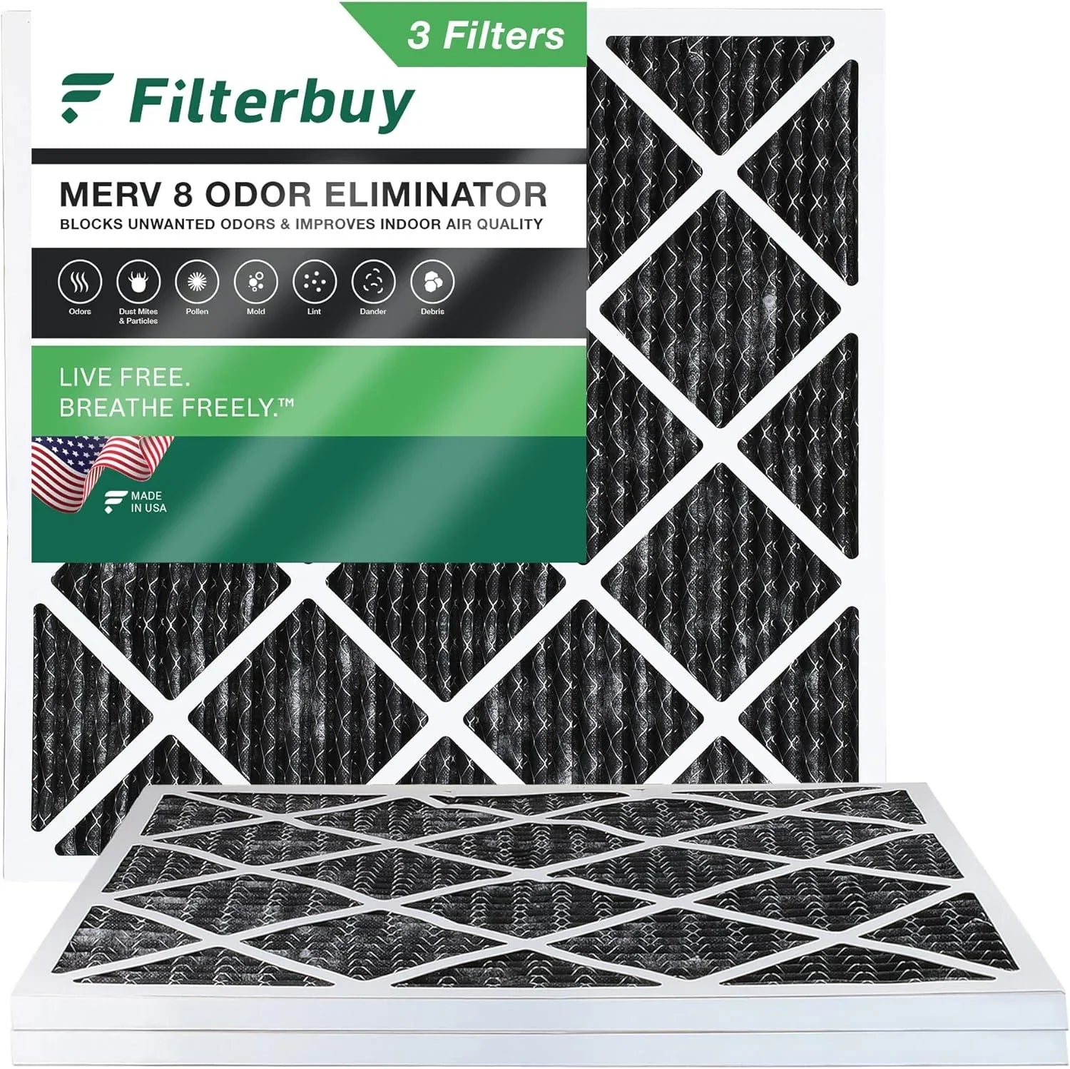 Furnace HVAC Filters Activated 25x25x1 Filterbuy Air AC Eliminator Carbon 8 (3-Pack) Odor Pleated MERV with