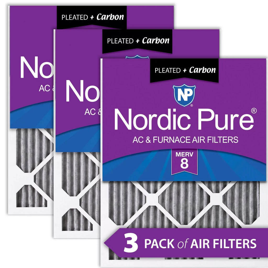 Furnace 3 Filters Pleated Air (13_3/4x23_3/4) MERV Pack 8 Carbon Plus 14x24x1