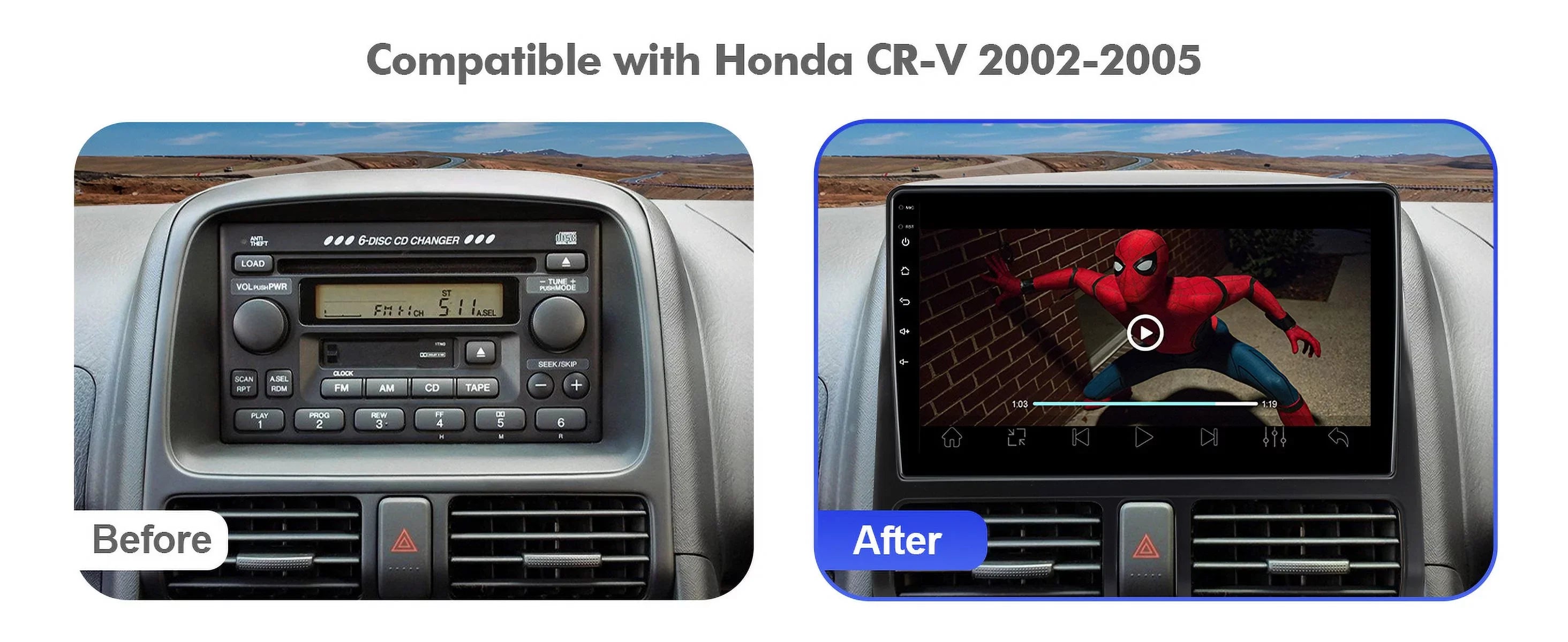 Control Built-in Android with Inch CR-V 9 Wheel Honda Car for Backup Wireless Carplay/Android TouchScreen Stereo 10 2002-2006 Auto/GPS/Bluetooth/FM/AUX-in/Steering Radio Camera Din Double