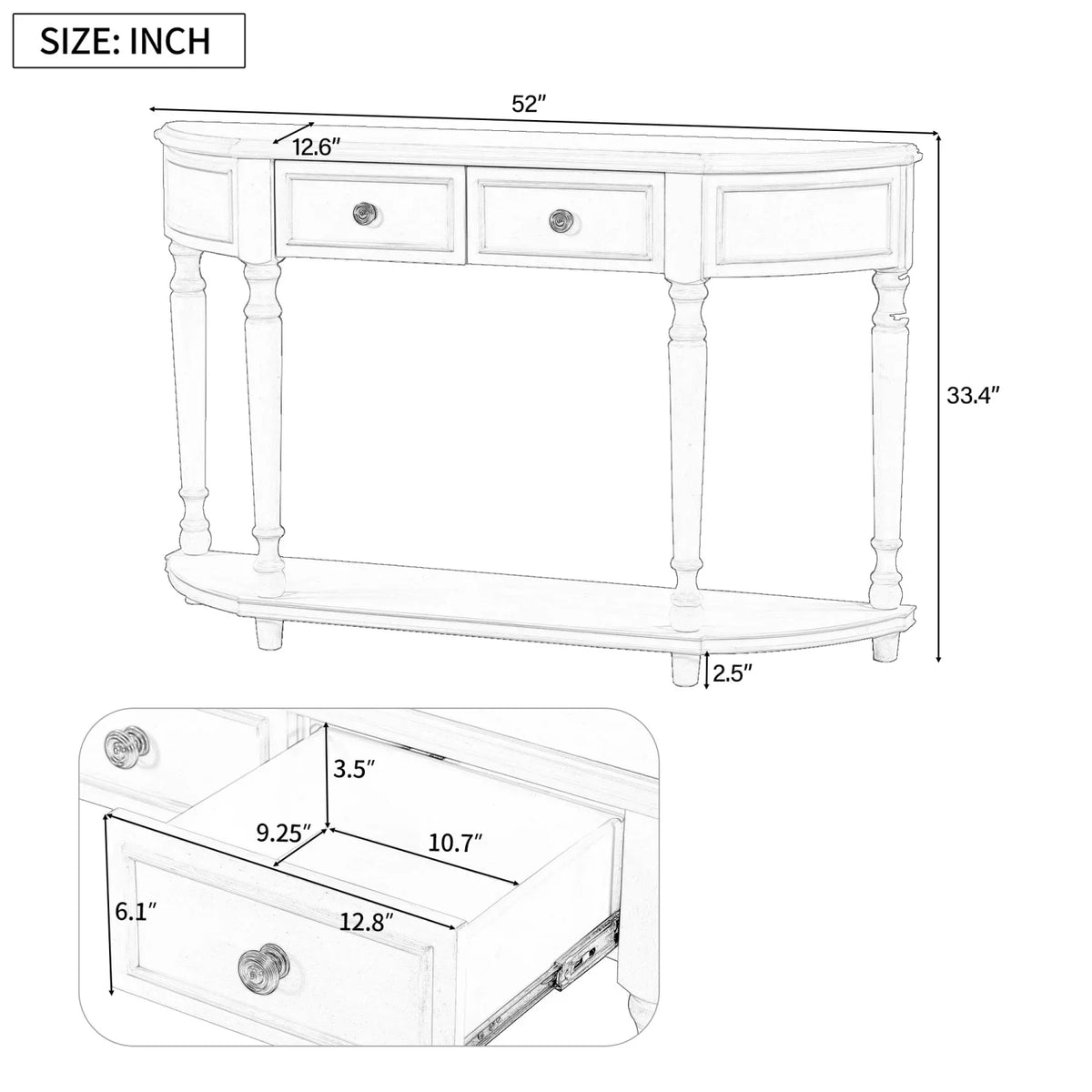 (White Curved Console Wooden Drawers Design design Frame Table WF298768AAK) and Top SKU Circular Solid OLD Shelf Retro Open Legs Two with TREXM