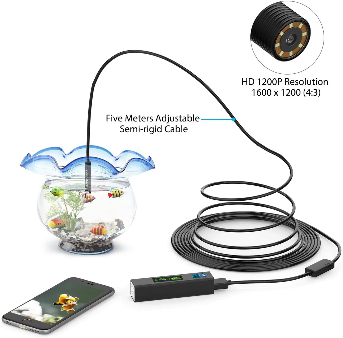 FT) iPhone Cable Metes,16.5 with Wireless HD Rigid Inspection PC 1200P for 8 Borescope Table Camera Endoscope Camera Android Light (5 Smartphone Pancellent Ipad Snake WiFi LED