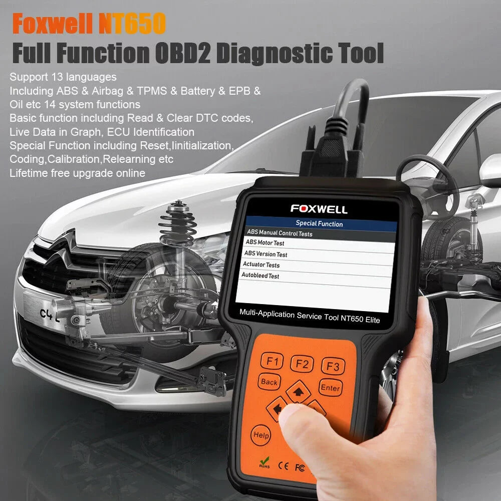 Bag Registeration Air TPMS ABS NT650 OBD2 DPF Reset Elite OBD Code Oil TPS Battery Scanner with Automotive EPS EPB FOXWELL Light Car SAS Reader II