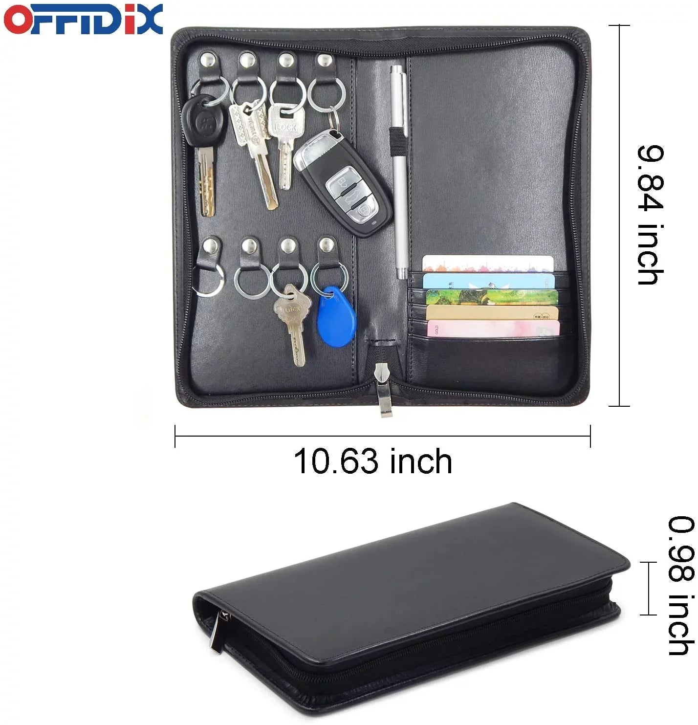 for Card Portable Organizer PU Business Key Key Sales,Hotel Portable Hooks Real Holder Padfolio Car OFFIDIX Case Estate Cabinet,8-Key Executives, Service Zippered Leather Menus