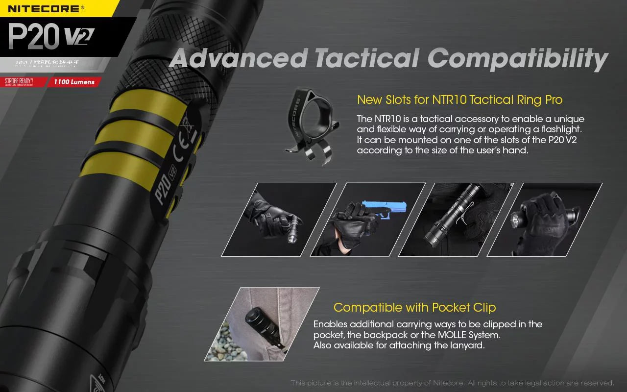 Nitecore Charger Lumens - - CREE XP-L2 LED 1100 V2 Tactical Battery, UI1 Flashlight w/NL183 P20 +Free Eco-Sensa Cord V6 USB Combo: