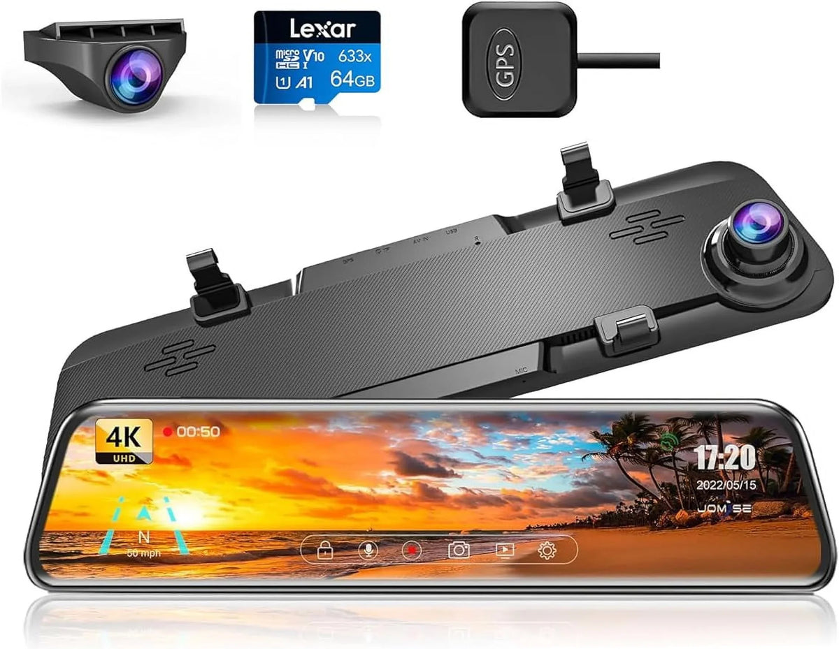Assistante Front Parking 4K Rear JOMISE Dash View GPS Cam Ultra Mirror Card Camera Night Vision HD and K17 Rear 2160P 12" 64GB